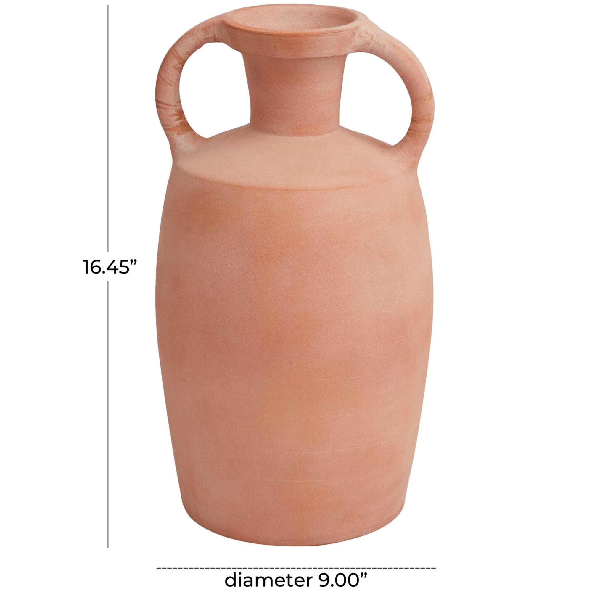 16" Orange Terracotta Jug Vase with Handles
